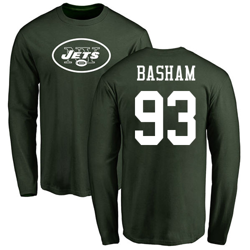 New York Jets Men Green Tarell Basham Name and Number Logo NFL Football #93 Long Sleeve T Shirt